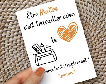 Cadeau pour Maître, Carte de remerciement personnalisable, Cadeau pour Directrice,  Cadeau pour Animatrice , Cadeau pour Atsem