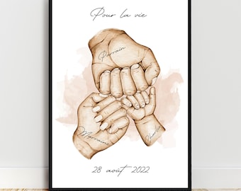 Geschenk Pate und Patin, personalisiertes Porträt Patenkind, Geschenk Pate Patentochter, Poster von A6 bis A3 Taufe, Weihnachtsgeschenk