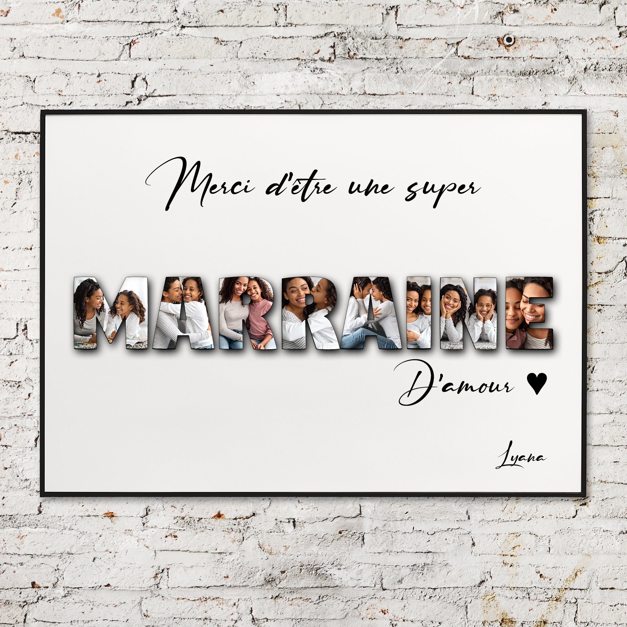 Cadeau Pour Marraine, Cadeau Parrain/Promo/ Affiche Photo Mot Personnalisé, Bon Anniversaire Mamie, 