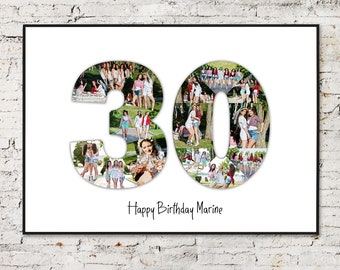 30th birthday gift, age poster 1 to 99 years old, Personalized age photo poster, Birthday poster, customizable text and number