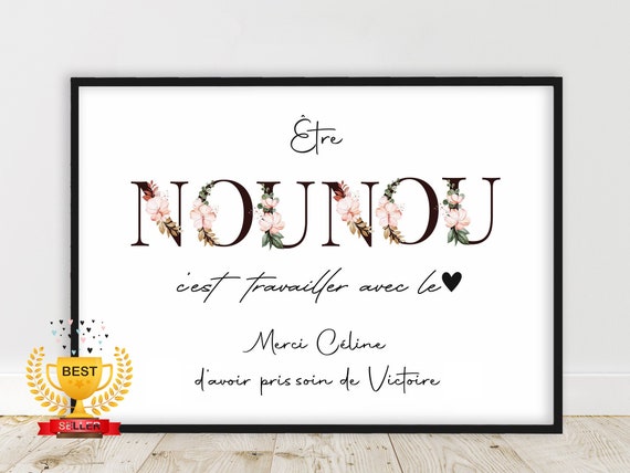 Cadeau pour nounou - Affiche personnalisée réalisée en France - A4 ou A3 - Idée Cadeau de fin d'année - Maîtresse, Atsem, Soignant, Enfant