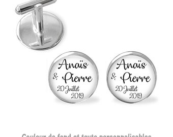 1 Paire Boutons de manchette Mariage couleur et texte personnalisable #1