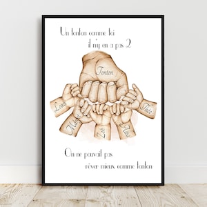 Regalo per lo zio, Poster A6 /A5 /A4 /A3, Ritratto personalizzato di zio e nipoti, nipoti, illustrazione delle mani personalizzabile
