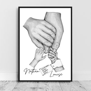 Poster di famiglia personalizzato, braccialetto per neonati e nascita, formato A6 / A5 /A4 /A3, regalo di nascita personalizzato, prodotto in Francia