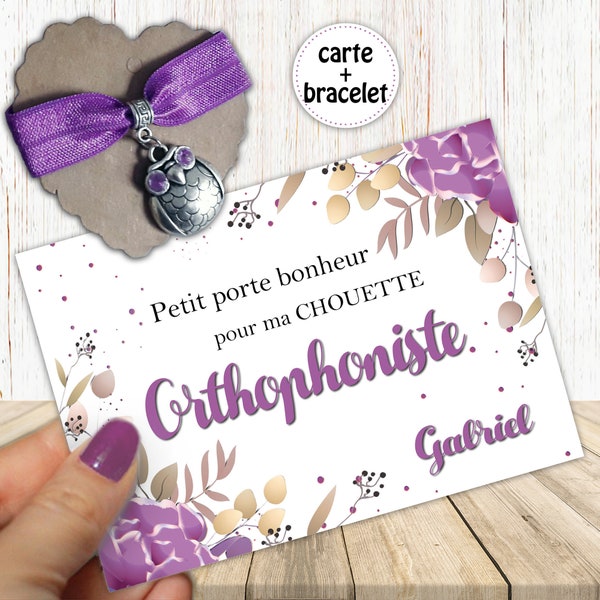 Cadeau orthophoniste, Bracelet et carte remerciement personnalisable, cadeau pour Nounou, cadeau cantinière, cadeau maitresse, cadeau aesh