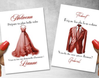 Tarjeta de solicitud de testigo de boda, dama de honor, solicitud de padrino de boda, testigo masculino o femenino, color y texto personalizables