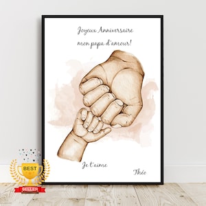 Happy Birthday Papa, Personalisiertes Vater-Sohn-Portrait, Vatertagsgeschenk, Papas Handposter, Anpassbare Farbe und Text