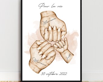 Regalo per 2 GODmothers, ritratto personalizzato del figlioccio della madrina, regalo della figlioccia della madrina, poster del battesimo A6 / A5 /A4 /A3, regalo di Natale