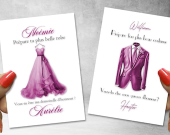Biglietto damigella d'onore, richiesta testimone dello sposo, richiesta testimone di matrimonio, testimone maschio o femmina, colore e testo personalizzabili