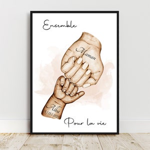 Regalo per la festa della mamma, ritratto personalizzato A6/A5/A4/A3, buon compleanno mamma, mano del bambino mamma, colore e testo personalizzabili
