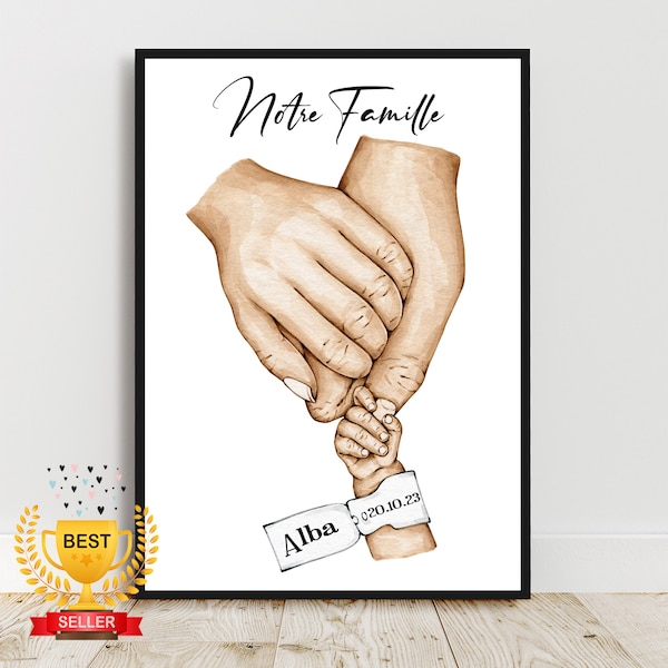 Affiche Bracelet Maternité, Cadeau de naissance personnalisé, Affiche A4 bracelet naissance,  cadeau fête des pères, fêtes des mères