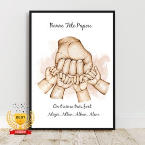Regalo del Día del Padre, Retrato personalizado, Póster A4 del Día del Padre, Regalo del Día del Padre, Mano de papá e hijo, 100% personalizable