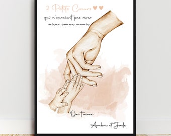 Cadeau pour mamie, affiche mamie personnalisée, format A4 ou A3, tableau, cadre en option, cadeau personnalisé, grand mère, anniversaire