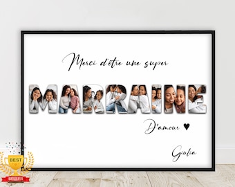 Poster with personalized photograph, optional frame, godmother gift, godfather gift or other recipient