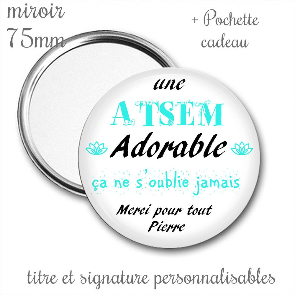 Cadeau Atsem, Miroir 75mm, Magnet Cadeau Remerciement Personnalisable, Nounou, Atsem, Maîtresse, Avs