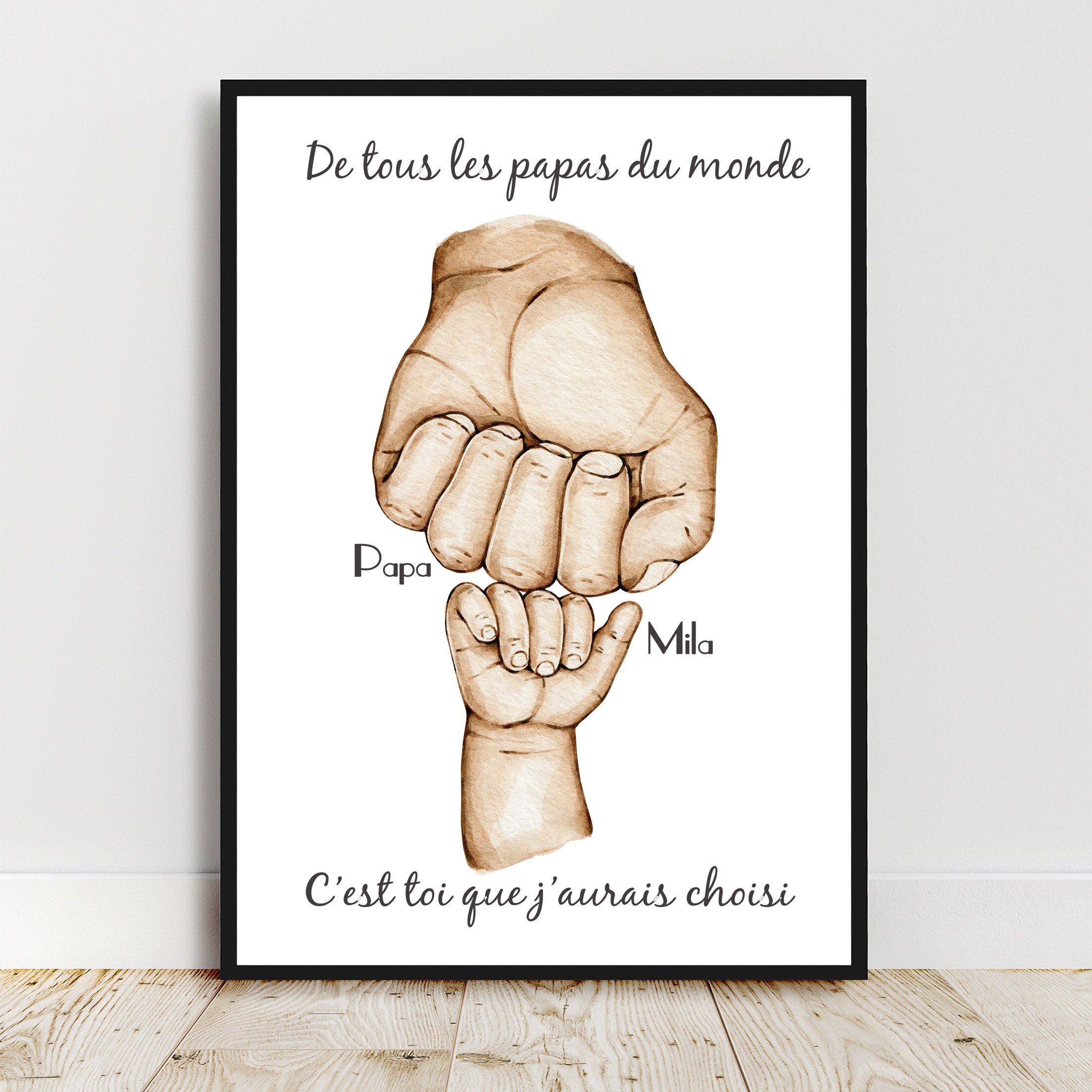 Portrait Personnalisé, Affiche Cadeau Fête Des Pères, Fêtes Mères, Famille Main Dans La Main, Couleu