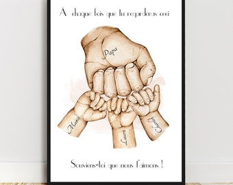 Bonne fête PAPA, Affiche A4 Portrait personnalisé, cadeau anniversaire, cadeau fête des pères, couleur et texte personnalisables