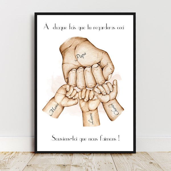 Bonne fête PAPA, Affiche A4 Portrait personnalisé, cadeau anniversaire, cadeau fête des pères, couleur et texte personnalisables