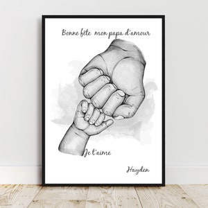Retrato en blanco y negro personalizado, póster A4, regalo del Día del Padre, regalo del Día de la Madre, mano familiar, color y texto personalizables.