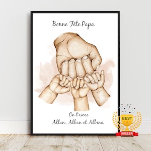 Regalo per la festa del papà, poster personalizzato Happy Dad's Day, formato A6/A5/A4/A3, idea regalo per giovane papà, ritratto di famiglia