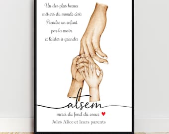 Affiche A4 pour Atsem, Nounou, Aesh, Maîtresse, nombre d'enfant personnalisable, cadeau fin d'année scolaire