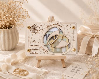 Huwelijksgeschenk, houten cadeaukaart, huwelijksreisgeschenk – Originele ticketverpakking – Handgemaakte lasergravure – Cadeau-idee voor pasgetrouwden