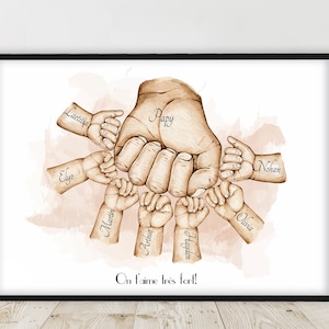 Regalo del Día del Abuelo, Regalo para el ABUELO, Póster Retrato Personalizado A4, Abuelo Familiar Numeroso, Color y Texto Personalizables