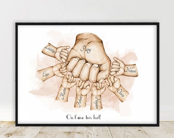 Grandfather&#39;s Day gift, Gift for GRANDPA, Personalized Portrait A4 Poster, Grandpa large family, customizable color and text