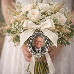 Médaillon photo bouquet de mariée personnalisé – médaillon souvenir mariage – Bijou bouquet mariage champêtre – Médaillon photo hommage