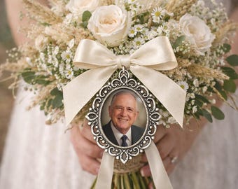 Médaillon photo bouquet de mariée personnalisé – médaillon souvenir mariage – Bijou bouquet mariage champêtre – Médaillon photo hommage