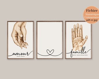 3 Poster di GRANDE FORMATO da A3 a A0, regalo per coppia, regalo per famiglia, file digitale jpg, regalo di famiglia personalizzabile