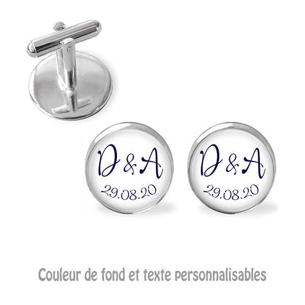 1 Paire Boutons de manchette Mariage couleur et texte personnalisable #3