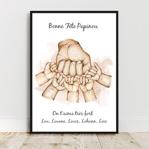 Regalo para PAPÁ, Retrato personalizado, Póster A6/A4/A3, Regalo para el Día del Abuelo, Color y texto personalizables