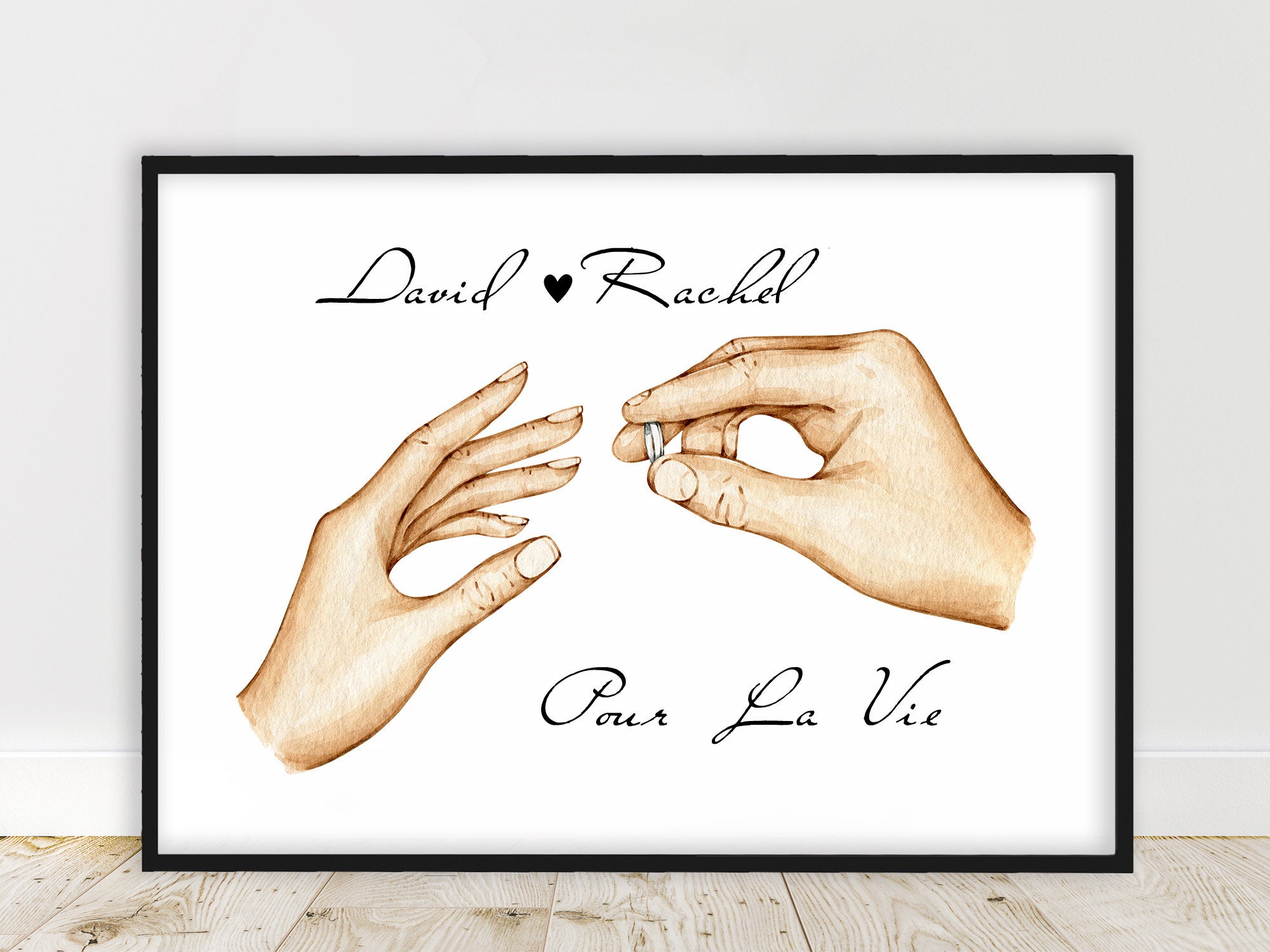 Portrait Personnalisé, Affiche Couple Alliance, Texte et Couleur Personnalisable, Union Couple, Cade