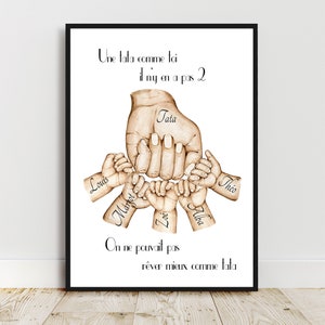 Regalo para Tata, Póster A6 /A5 /A4 /A3, Retrato personalizado de tía y sobrinos, color y texto personalizables