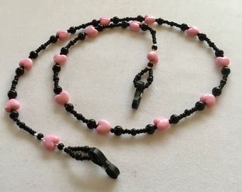 Pink heart beaded spectacle/glasses chain