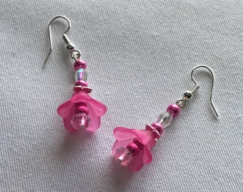 Bright pink flower earrings