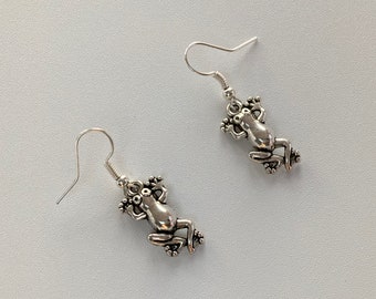 Dangly Silver Plated Fog Charm Earrings