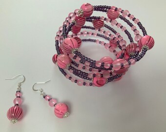 Pretty Pink Memory Bracelet and Earrings