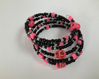 Pink Skull Black Memory Bracelet
