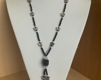 Black Bead and Butterfly Necklace