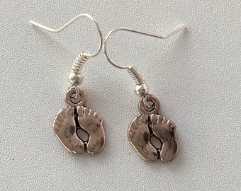 Silver Plated Pair of Feet Charm Earrings