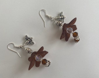Brown Flower and Bee  Earrings