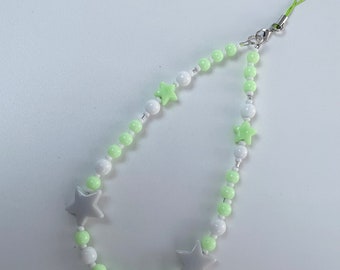 Light Green and White Star Bead Phone Charm