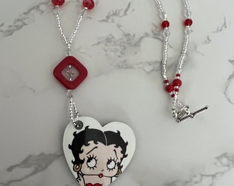 Large Betty Boop Heart Pendant Necklace