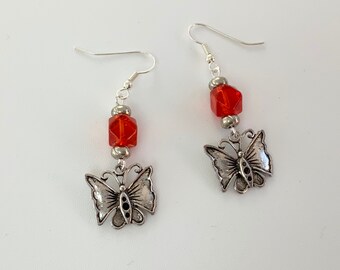 Silver Butterfly Charm Earrings