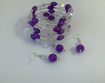 Purple sparkle Bracelet with Earrings
