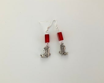 Dangly silver Cowboy Boot Charm Earrings