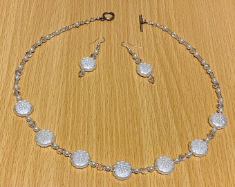 White Beaded Necklace And Earrings