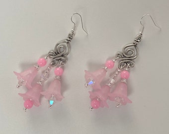 Pink Flower Bead Earrings